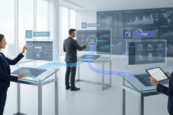 Payment gateway, payment processor, PSP, and acquiring bank connected within an online payment transaction flow