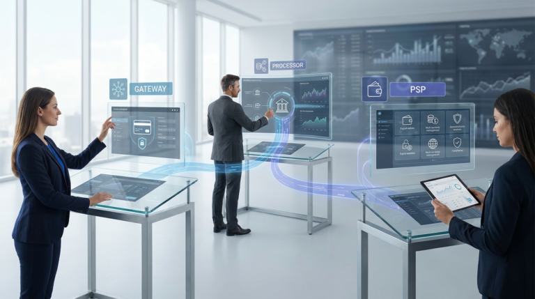 Payment gateway, payment processor, PSP, and acquiring bank connected within an online payment transaction flow
