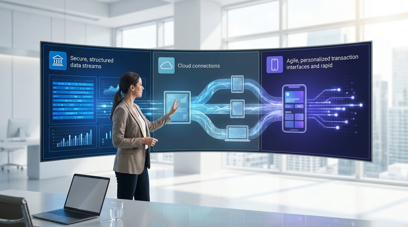 Comparison of a traditional bank, digital bank, and neobank with mobile banking, branch, and online finance elements