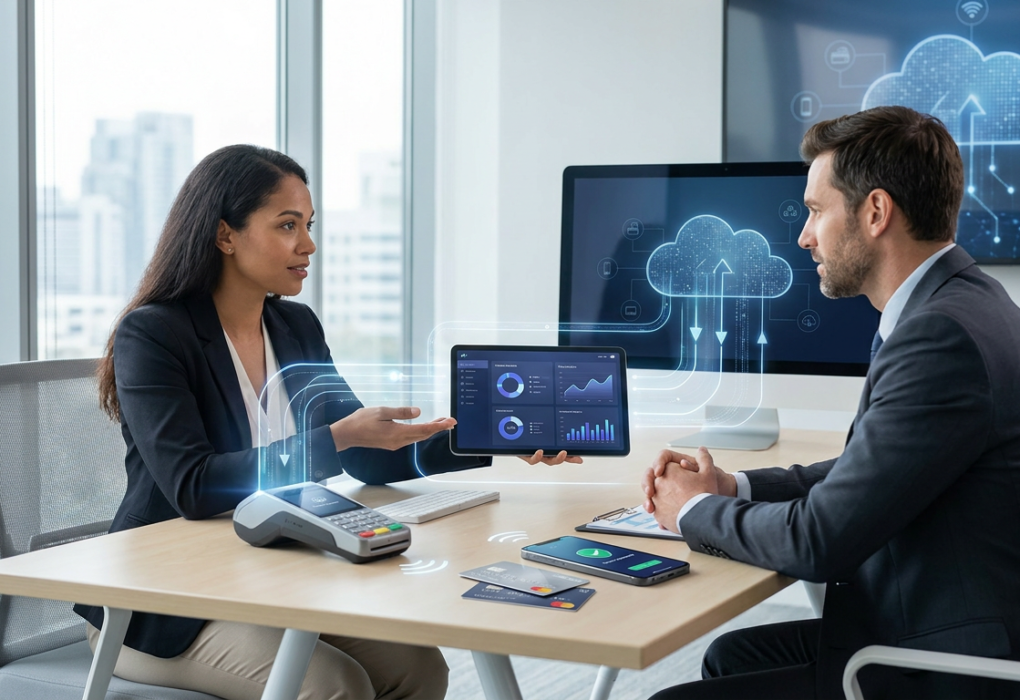 Small business owner comparing payment processing fees, settlement times, security, and provider options
